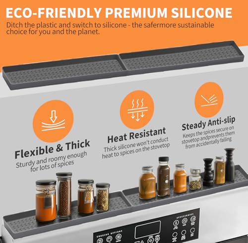 30" Magnetic Stove Top Shelf Spice Rack Storage, Silicone Top Heat Material Stove Rack Shelf Flexible Seasoning Organizer Kitchen Shelves Gadgets with 2 Functional Prtitions for Kitchen （Grey） - view 6