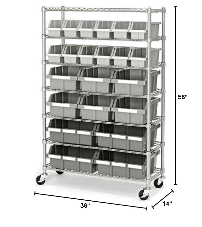Commercial 7-Tier Platinum/Gray NSF 22-Bin Rack Storage System - view 6