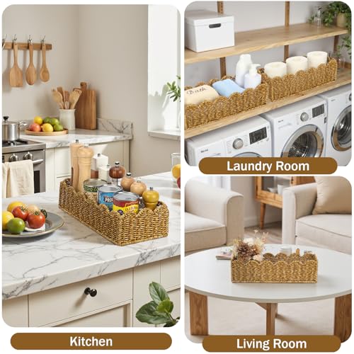 Toilet Paper Storage Organizer Basket, Scalloped Decorative Baskets for Over Toilet Shelves,Water Resistant & Easy Clean Handmade for Tank Top & Counter - view 5