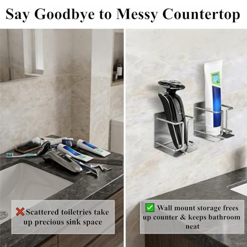 Electric Razor Holder Wall Mount, Stainless Steel Shaver Organizer Shelf - view 3