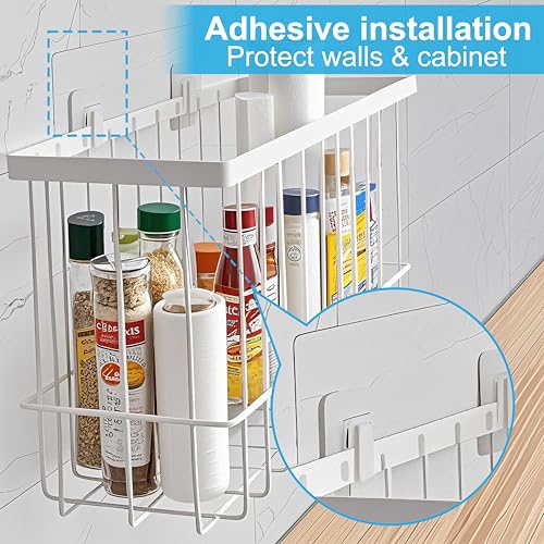 Cabinet Door Organizer 2Pcs, Foil and Plastic Wrap Organizer with 2 Sponges, Cabinet Door Storage with 2 Caddy Adhesive, for Aluminum Foil, Plastic Wrap, Wool Dryer Balls, White,(Medium, Large) - view 6