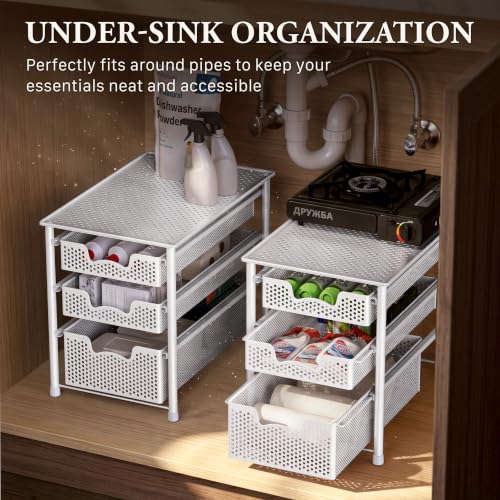3 Tier White Alloy Steel Sliding Basket Organizer Drawer Cabinet - view 6