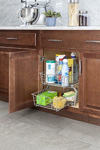 11 in. Pull Out Cabinet Organizer, 2 Tier, Heavy Duty, Slide Out Pantry Shelves Drawers for Kitchen, Bathroom, Nickel - view 2