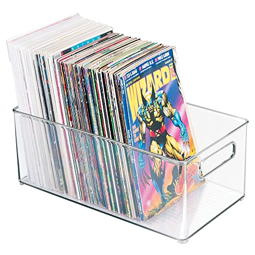 Deep Plastic Storage Organizer Container Bin, Game and Comic Organization for Cabinet, Cupboard, Playroom, Shelves, or Closet - Holds Video Games, Tablets, DVDs, Ligne Collection, Clear