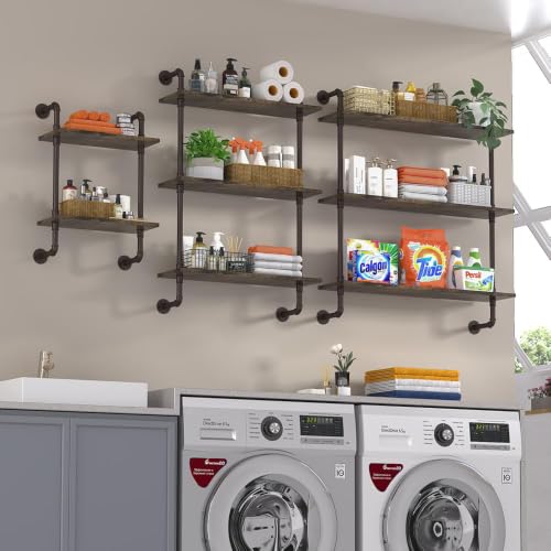 3 Tier Industrial Pipe Shelf Rustic Wood Floating Shelves,Wall Display Bookshelf,Storage Rack Sundries Holder for Kitchen Office Bathroom Organization and Home Decor (24inch) - view 6