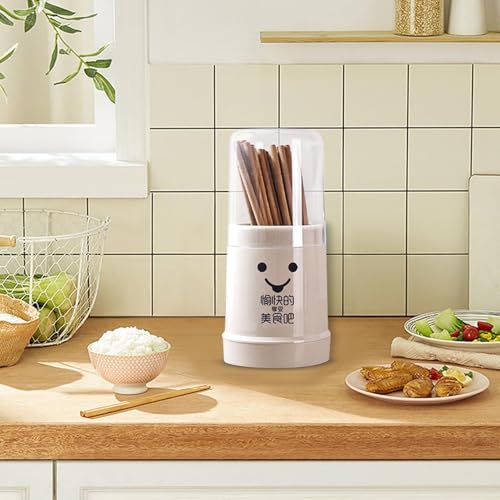 Chopsticks Holder, Cute Chopstick Holder Storage Cutlery Holder with Cover Drain Rack Reusable Plastic Utensil Holder with Removable Base for Kitchen(Beige) - view 6