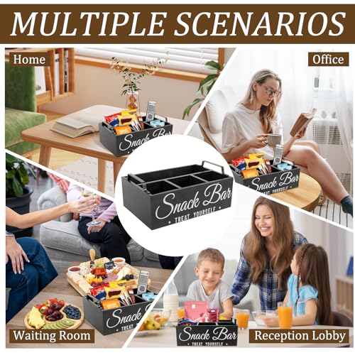 Snack Organizer for Countertop, Wood Pantry Storage Bins with Handles, Snack Bar Organizer for Pantry Shelf, 4 Compartment Food Container Box, Kitchen Storage Organizer for Nut,Chips,Beverage (Black) - view 7
