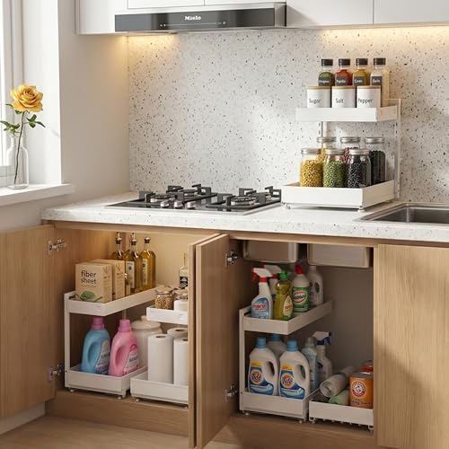 Under Sink Organizer 2 Pack, 2-Tier Metal Slide-Out, Height Adjustable - view 2