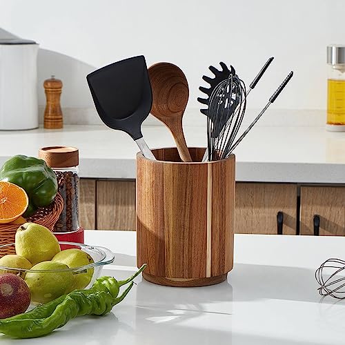 Acacia Wood Utensil Holder, 360° Rotating, Large Countertop Organizer, Farmhouse Kitchen Decor - view 3