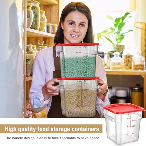 2 Pcs Square Food Storage Container Polycarbonate Clear Food Container with Lid Commercial Rice Storage with Graduations for Commercial Kitchen(8 Qt,Red) - view 5