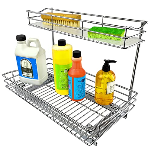 Pull Out Under Sink Kitchen Cabinet Organizer - 11.5 in. x 18 inch deep Drawer - Sliding Shelf Organizer for Cabinets and Undersink Storage Shelves - Lifetime Ltd. Warranty – Chrome