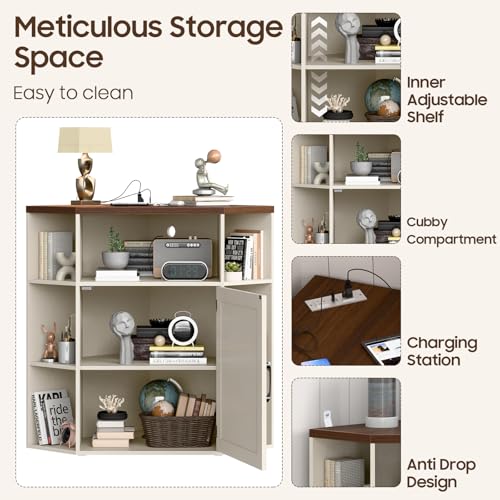 Corner Cabinet, Farmhouse Corner Storage Shelf, Off White - view 5