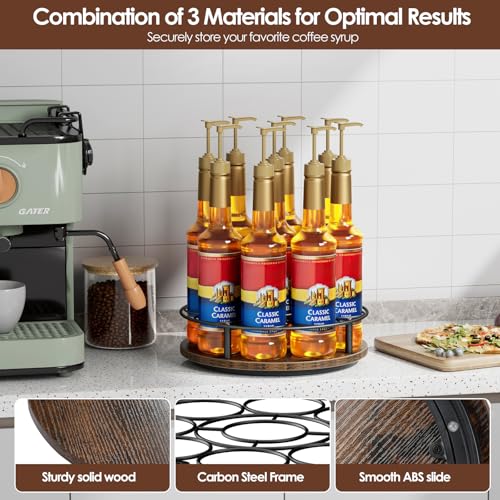 9 Bottles Rotating Coffee Syrup Rack, Brown+Black - view 3