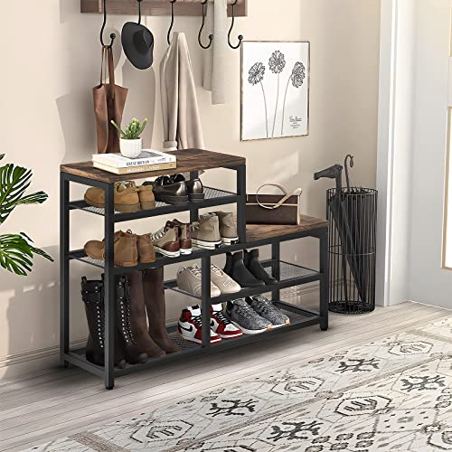 Shoe Rack Bench Shoe Storage Organizer with Seat, 5-Tier Industrial Free Standing Shoe Rack for Entryway, Narrow Shoe Rack Organizer Shelves for High Heels, Entryways, Hallways, Closets,Brown - view 5