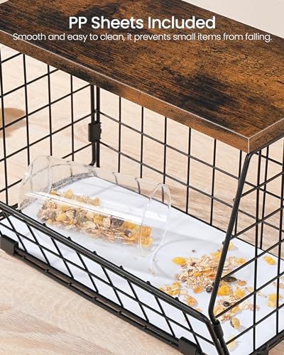 2-Tier Fruit Basket for Kitchen, Stackable Hanging Basket Wire Baskets with Wooden Lid, Wall-Mounted Kitchen Counter Organizer for Fruit, Vegetable Storage, Rustic Brown and Black TCW02P2BF - view 4