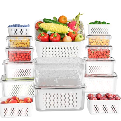 10 Pack Fruit Storage Containers for Fridge with Removable Colanders - Food Storage Containers with Lids, BPA-Free Produce Containers Keep Fruits, Vegetables, Berry, Meat Fresh Longer