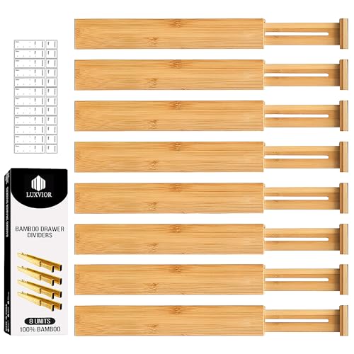 Adjustable Bamboo Drawer Dividers Expandable 8 Pack 17-22 Organizer
