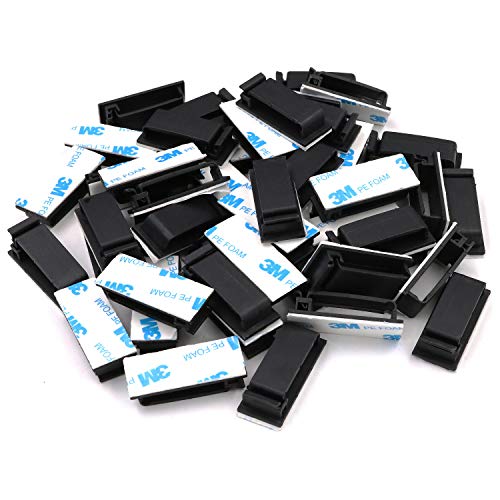 Cable Clips 3M Adhesive, Multipurpose Wire Clamps for Cable Management and Cable Runs - 50 Pack Black Bundled with 10 Reusable Cable Ties - view 3