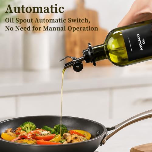 Glass Olive Oil Dispenser Set of 4, 350ml/11.8oz UV-Protected Green Bottles Self-Closing Pourer, Includes 50 Labels, Funnel & Aligner, Oil & Vinegar Dispenser for Kitchen Cooking - view 7