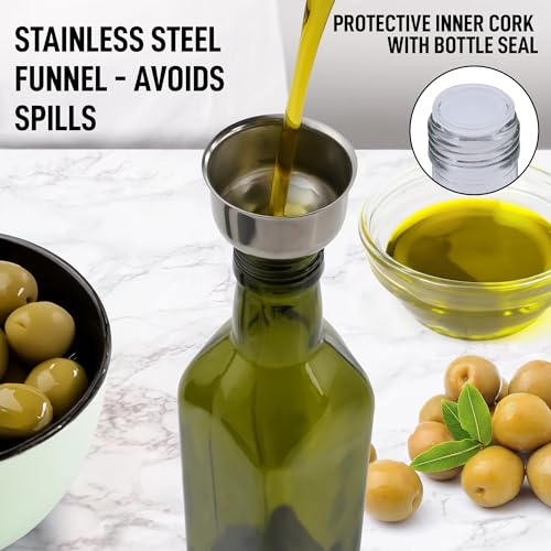 17oz Olive Oil Dispenser Bottle – Glass Oil Cruet with Spout, Funnel & Pourers, Easy-Pour Decanter for Kitchen Cooking and Serving (Green) - view 2