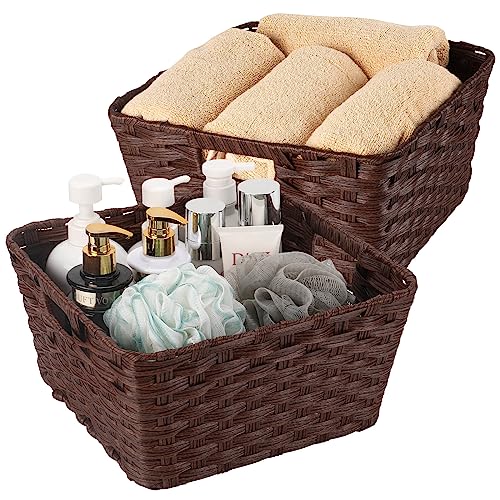Wicker Storage Baskets, Baskets for Shelves, Toilet Paper, Woven Storage Baskets for Organizing, Brown, 12" x 12" x 6", 2-Pack