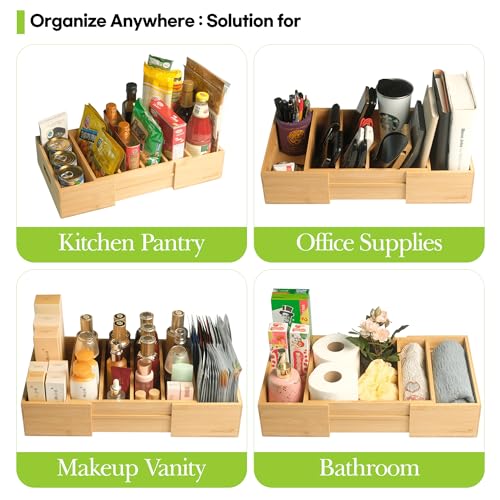 Expandable Bamboo Kitchen Cabinet Organizer for Food Container Lids Holder - view 5