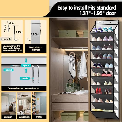 10 Tier Hanging Shoe Rack - Heavy Duty Behind The Door Hanging Shoe Rack, Sturdy Oxford Cloth, 20+ Pairs Over The Door Shoe Cabinet for Boots and Sneakers - Save 50% Closet Space! (Piano White) - view 5