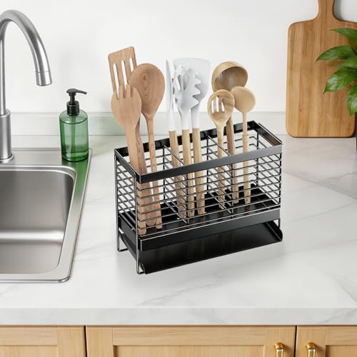 Utensil Holder, Drying Rack with Automatic Drain Tray for Kitchen Counter - view 5