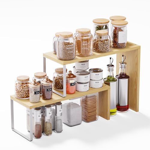 Cabinet Organizer Shelf, 2-Tier Kitchen Counter Organizer Corner Shelves Coffee Bar Organizers for Countertop Kitchen Storage Spice Rack
