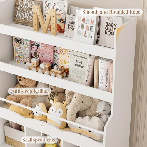 Toy Storage Organizer w/Bookshelf & Stuffed Animal Organizer, White - view 4