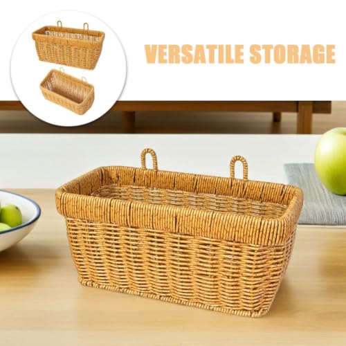2pcs Wall Hanging Basket Faux Rattan Woven Vegetable Storage Organizer - view 3