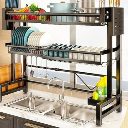 Expandable Over Sink Dish Drying Rack,Space Saving Kitchen Countertop Organizer with Drainage,Compact Metal Shelf for Home and Restaurant - view 6