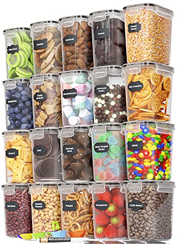 Airtight Plastic Food Containers with Lids - 20 Pack (1.6 Liter Each) - Durable Kitchen and Pantry Storage for Cereal, Rice, Pasta, Sugar - Airtight Food Storage Containers