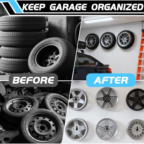 4 Pcs Tire Wall Hooks, Heavy Duty Garage Storage System, Strength Steel Tyre Rack for Car, SUV, Motorcycle Tires, Ladders & Chairs (12.2Inch) - view 4