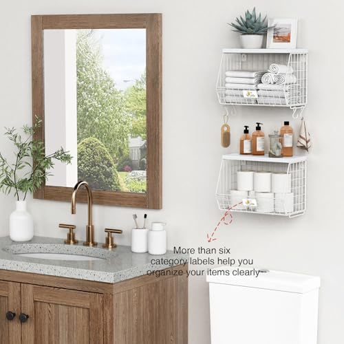 Wall Mount Bathroom Storage Basket, Fruit Produce and Vegetable Baskets for Kitchen Counter, Hanging Wire Storage Basket for Laundry Room Bedroom Closet Pantry Boys Girls Room (White) - view 4