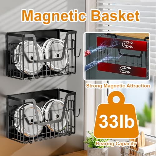 2 Set Magnetic Basket for Refrigerator Door,Magnetic Fridge Shelf Organizer - view 3