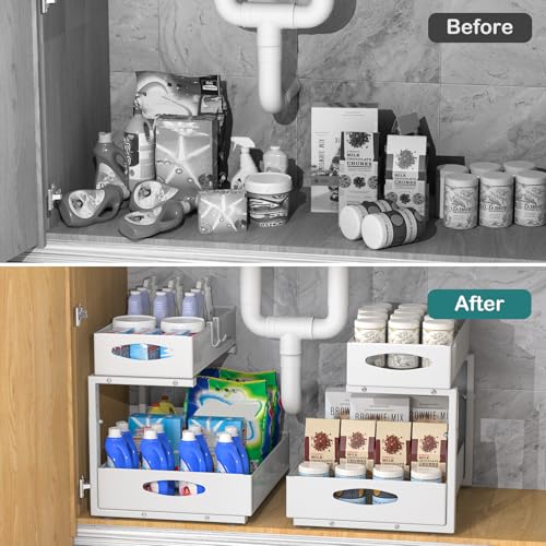 2 Pack Large Under Sink Storage Organizer, White - view 3