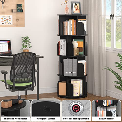 Rotating Bookshelf, 4 Tier Wood Revolving Bookcase Tower, Black - view 4