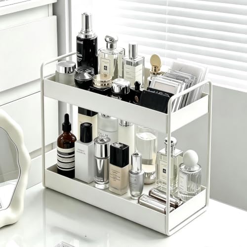 2 Tier Bathroom Counter Organizer, Vanity Storage Shelf, White