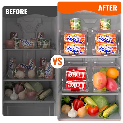 2 Pack Soda Can Organizer for Refrigerator, Stackable Canned Food Pop Cans Container Can Holder Dispenser with Lid for Fridge Rack Freezer, Clear Storage Bins-Holds 12 Cans Each (Clear) - view 6