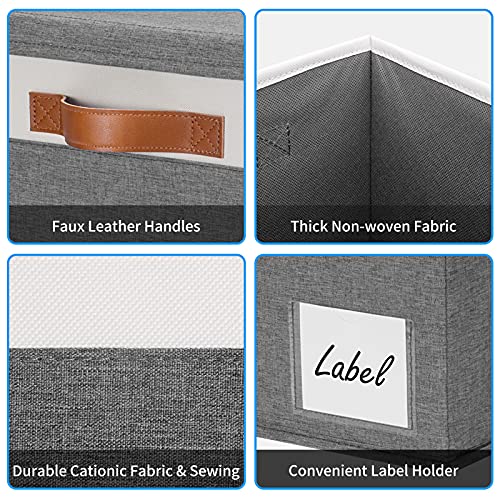 Storage Bins with Lids 3 Pack, Large Storage Baskets with Lids and Label, Foldable Fabric Storage Boxes with 3 PU Handles for Organizing Shelves Home Nursery Office (Grey, 15x11x9.6) - view 3