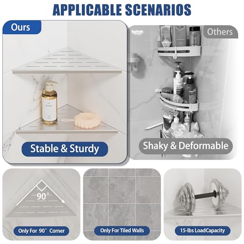 10 Inch Brushed Corner Wall Shelf for Tile Wall Insert, Set of 2 - view 4