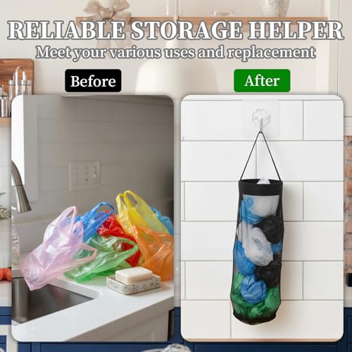 12pc Grocery Bag Holder, Plastic Bag Holders for Grocery Bags, Hooks Set, 3 Gray and 3 Black Grocery Bag Holder Plus 6 Extra Hooks, Durable and Space-Saving Solution for Kitchen Storage - view 4