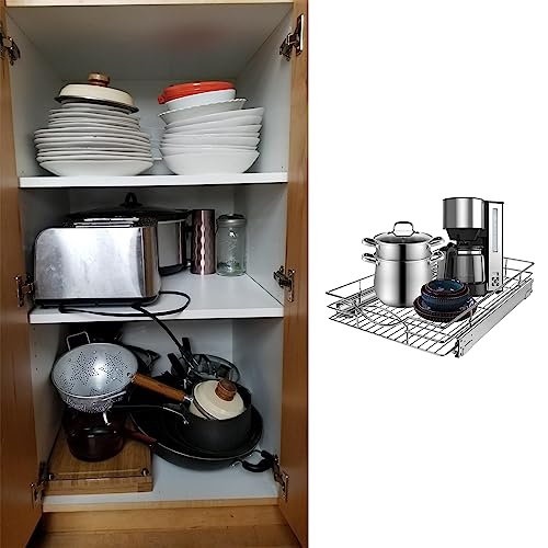 Pull Out Cabinet Organizer 11" W x 21" D, Heavy Duty Kitchen Cabinet Pull Out Shelves, Slide Out Wire Basket for Kitchen Cabinets, Bathroom, Pantry, Chrome Finish - view 6