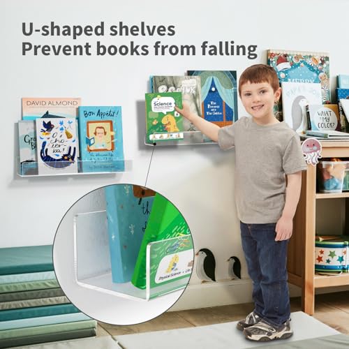 16.5” Acrylic Floating Bookshelves for Kids Wall Shelves 2 Packs - view 4