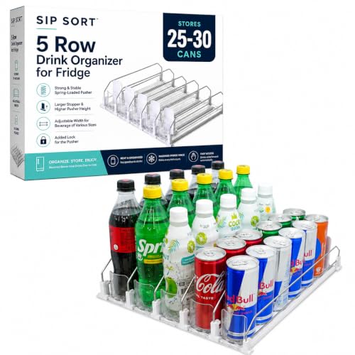 New Design Self Pushing Drink Organizer for Fridge - 5 Rows, Holds 25 Cans