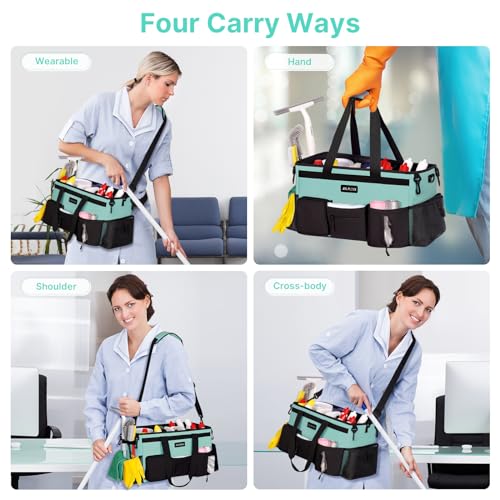 Large Wearable Cleaning Caddy Bag with Handles, Blue Green - view 6