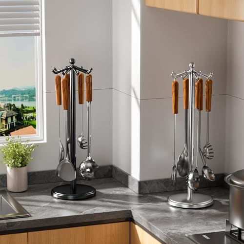 Kitchen Countertop Rotating Utensil Holder, Stainless Steel, Black - view 6