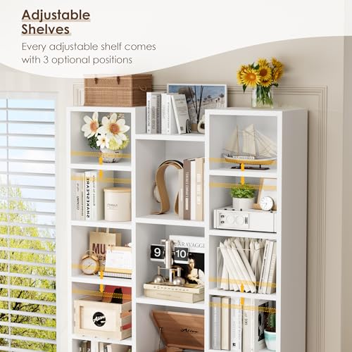 71'' H White Bookshelf with 21 Cubes, Triple Wide Tall Bookshelf - view 5