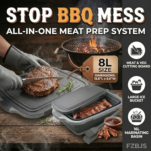 Collapsible BBQ Prep Tub with Lid & Cutting Board, 8L Meat Marinating Basin - view 2